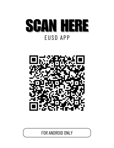 A flyer showing two QR codes side by side, one for Android and one for iPhone, both linking to the EUSD Escondido app.