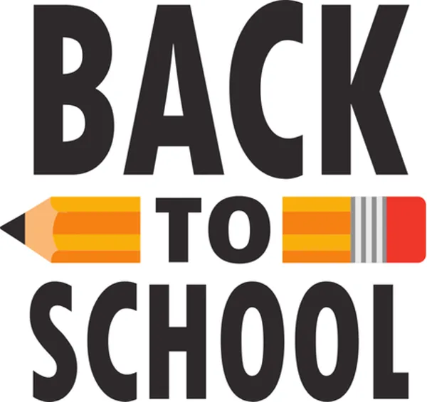 A bold graphic design reading "Back to School" with a colorful pencil illustration in the center.
