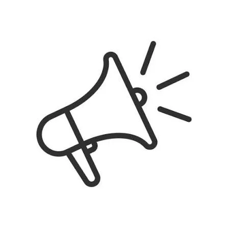 A dark gray outline icon of a megaphone with sound waves on a white background.