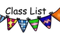 A colorful banner with decorative triangular flags displays the text Class List in black lettering.