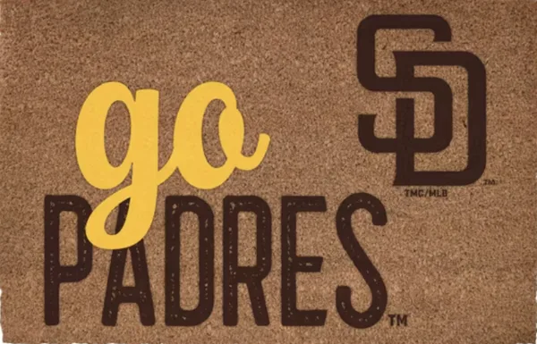 "go Padres," with the SD logo, on a coir doormat.
